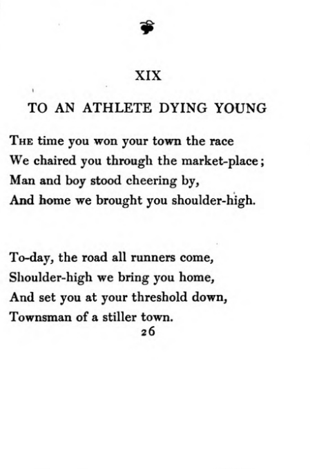 to an athlete dying young poem